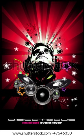 Suggestive disk jockey shape on abstract music background for discoteque flyers