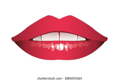 Suggestive mouth made up with red lipstick isolated on white background