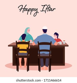 Suhoor and Iftar Party with Family During Ramadan Month Vector Illustration, Happy Fasting For Moslem, Eat Together With Moslem Family, Ramadhan kareem and Eid Mubarak