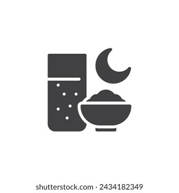 Suhoor meal vector icon. filled flat sign for mobile concept and web design. Suhoor Food glyph icon. Iftar symbol, logo illustration. Vector graphics