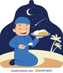 Suhoor ramadan cartoon illustration vector