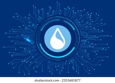 Sui cryptocurrency  isolated on blue  background with circuit lines  vector illustration