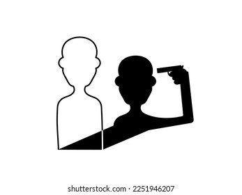 Persona suicida. Ilustración mínima vectorial en blanco y negro.