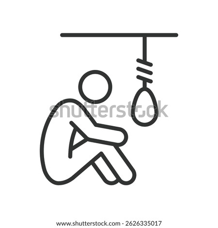 Suicidal thoughts, icon in line design. Suicidal thoughts, self-harm, mental health crisis, depression, hopelessness, suicidal ideation on white background vector. Suicidal thoughts, editable stroke i