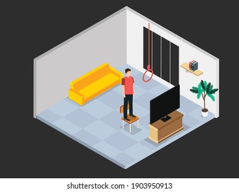 Concepto de vector isométrico suicida 3D para banner, sitio web, ilustración, página de aterrizaje, volante, etc