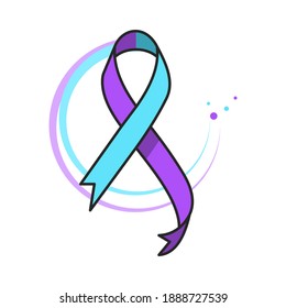 Suicide Awareness Teal Purple Ribbon. Flat Style Illustration. Isolated On White Background. 