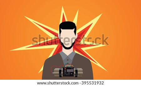 suicide bomb illustration with man dynamite and explosion symbol