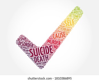 Marca de verificación suicida collage de palabras en la nube, fondo de concepto