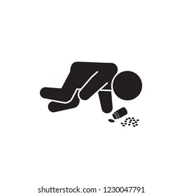 Suicide Or Death By Pills Overdose Icon. Vector. 