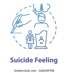 Suicide feeling concept icon. Suicidal ideation. Mental disorder, depression. Health care. Psychiatric illness idea thin line illustration. Vector isolated outline RGB color drawing