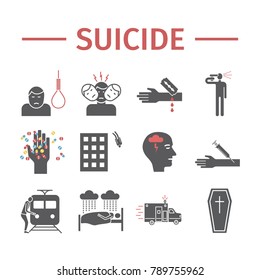 Suicide flat icons infographic. Vector illustration