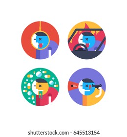 Suicide flat icons set