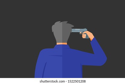 Suicide with gun illustration design.  Depression  and mental health concept element.  Can be used for web and mobile development. Suitable for infographic