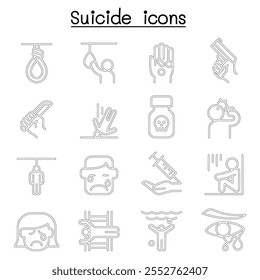 Suicide icon set in thin line style