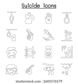 Suicide icon set in thin line style