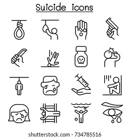 Suicide icon set in thin line style