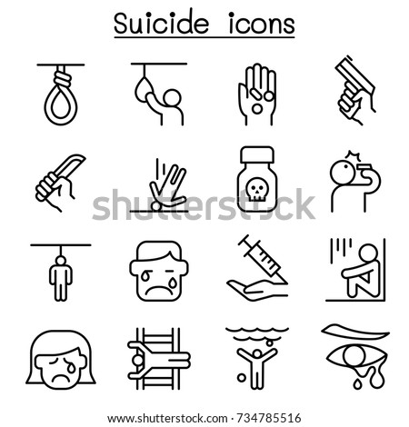 Suicide icon set in thin line style
