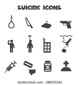 suicide icons, mono vector symbols