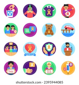 Suicide and Its Prevention Flat Round Icons

