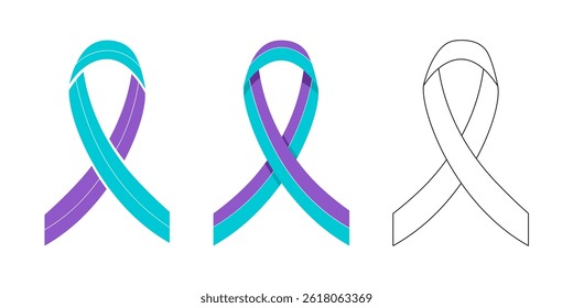 Suicide prevention ribbons in flat vector design and outline.