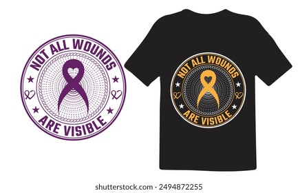 Diseño de camiseta de la semana de Prevención del Suicidio, Diseño de camiseta de tipografía de conciencia del suicidio, No todas las heridas son visibles, Vector por camisa.