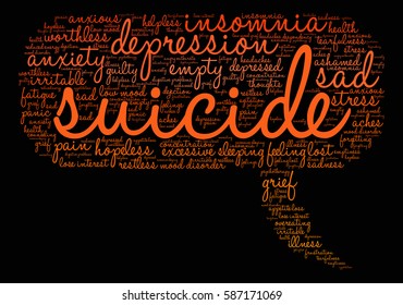 Suicide word cloud on a black background.