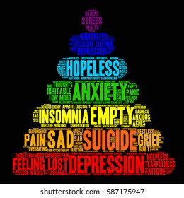 Suicide word cloud on a black background.
