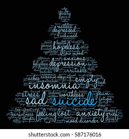 Suicide word cloud on a black background.