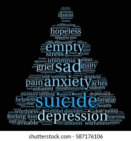 Suicide word cloud on a black background.
