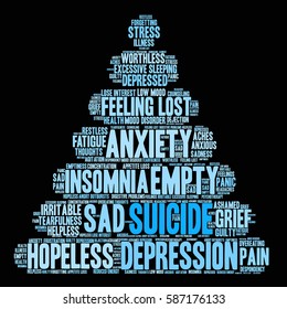 Suicide word cloud on a black background.