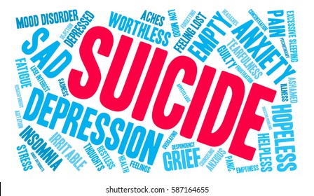 Suicide word cloud on a white background.  