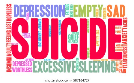 Suicide word cloud on a white background.  