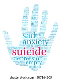 Suicide word cloud on a white background.  
