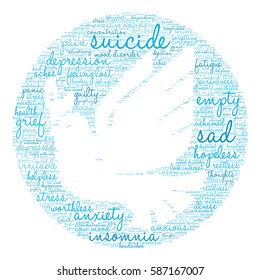 Suicide word cloud on a white background.