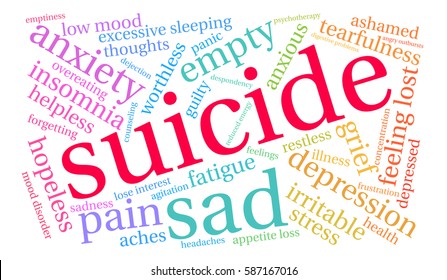 Suicide word cloud on a white background.