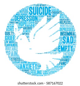 Suicide word cloud on a white background.