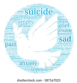 Suicide word cloud on a white background.