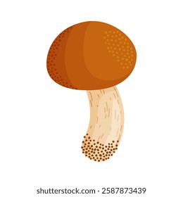 Suillus luteus, yellow mushroom. Edible forest fungus slippery jack or sticky bun. Suillus mushroom or yellow pig Hand drawn trendy flat style isolated icon. Vector illustration