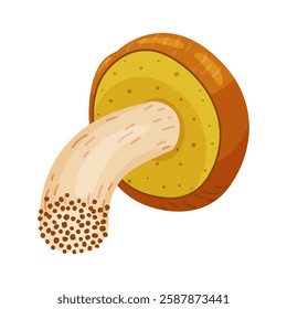 Suillus luteus, yellow mushroom. Edible forest fungus slippery jack or sticky bun. Suillus mushroom or yellow pig Hand drawn trendy flat style isolated icon. Vector illustration