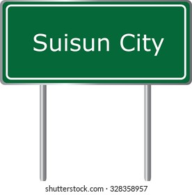 Suisun City , California, road sign green vector illustration, road table, USA city