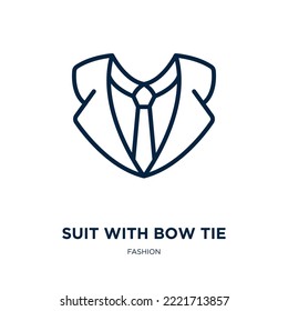 suit with bow tie icon from fashion collection. Thin linear suit with bow tie, suit, bow outline icon isolated on white background. Line vector suit with bow tie sign, symbol for web and mobile