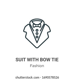 Suit with bow tie outline vector icon. Thin line black suit with bow tie icon, flat vector simple element illustration from editable fashion concept isolated stroke on white background