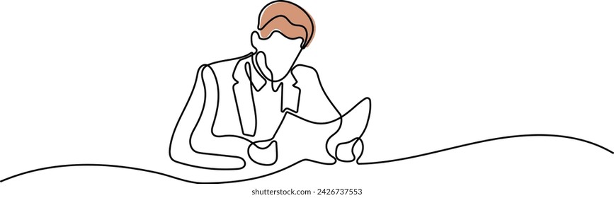 Anzug Geschäftsmann Lesen eines Papiers Kontinuierliche Single Line Art
