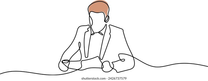 Suit Bussinesman Reading a Paper Continuous Single Line Art