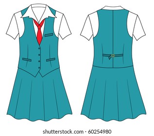 Suit of the cashier or seller (waistcoat, shirt, tie, skirt)