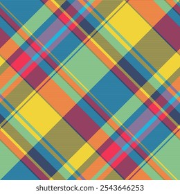 Suit check background textile, conceptual seamless fabric plaid. Styling vector pattern tartan texture in blue and yellow colors palette.