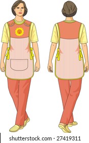 The suit of the children's tutor consists of an apron, a shirt and trousers.