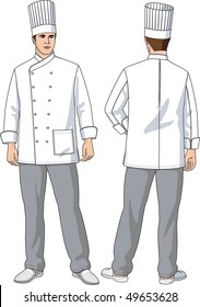 The suit of the cook consists of a jacket, trousers and a cap