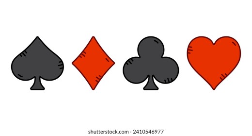 Suit deck of playing cards cartoon style on white background. Vector illustration.