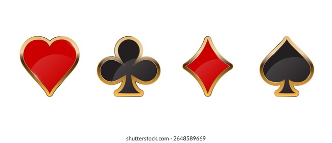 Suit deck of playing cards with golden outline. Design for playing poker and casino. vector illustration